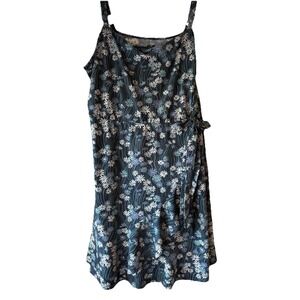 SO Blue White Floral A-Line Dress Scoop Neck Sleeveless Bow Short XXL